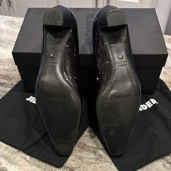 Vintage Jil Sander Burgundy Patent Leather Square-Toe Pumps – Size 8 – Italy - Picture 9 of 12